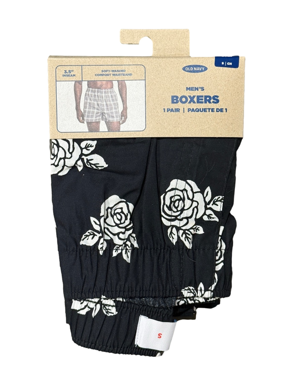 Mens Black & White Roses Boxer Shorts - Size Small - Old Navy - NWT